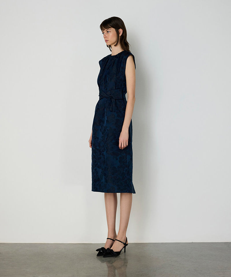 Machka Jacquard And Draped Dress Navy