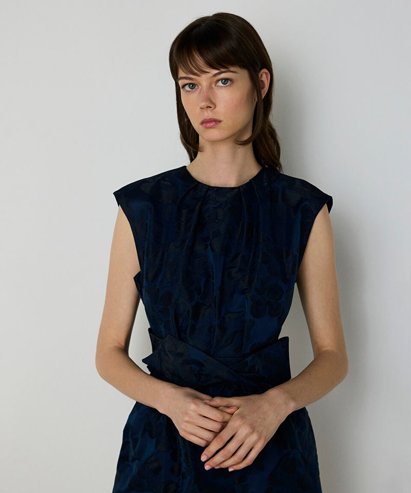 Machka Jacquard And Draped Dress Navy
