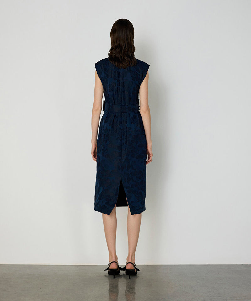 Machka Jacquard And Draped Dress Navy