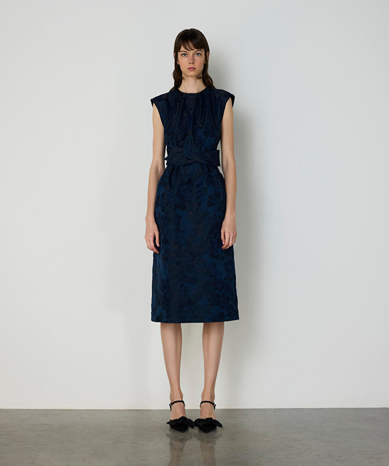 Machka Jacquard And Draped Dress Navy