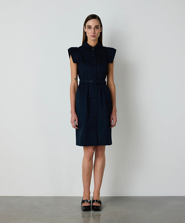 Machka Belted Gabardine Dress Navy