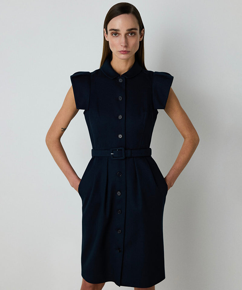 Machka Belted Gabardine Dress Navy