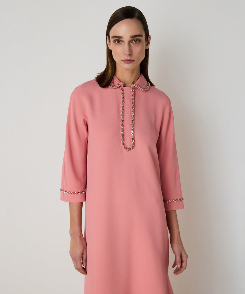 Machka Crystal Stone Embroidered Dress Coral