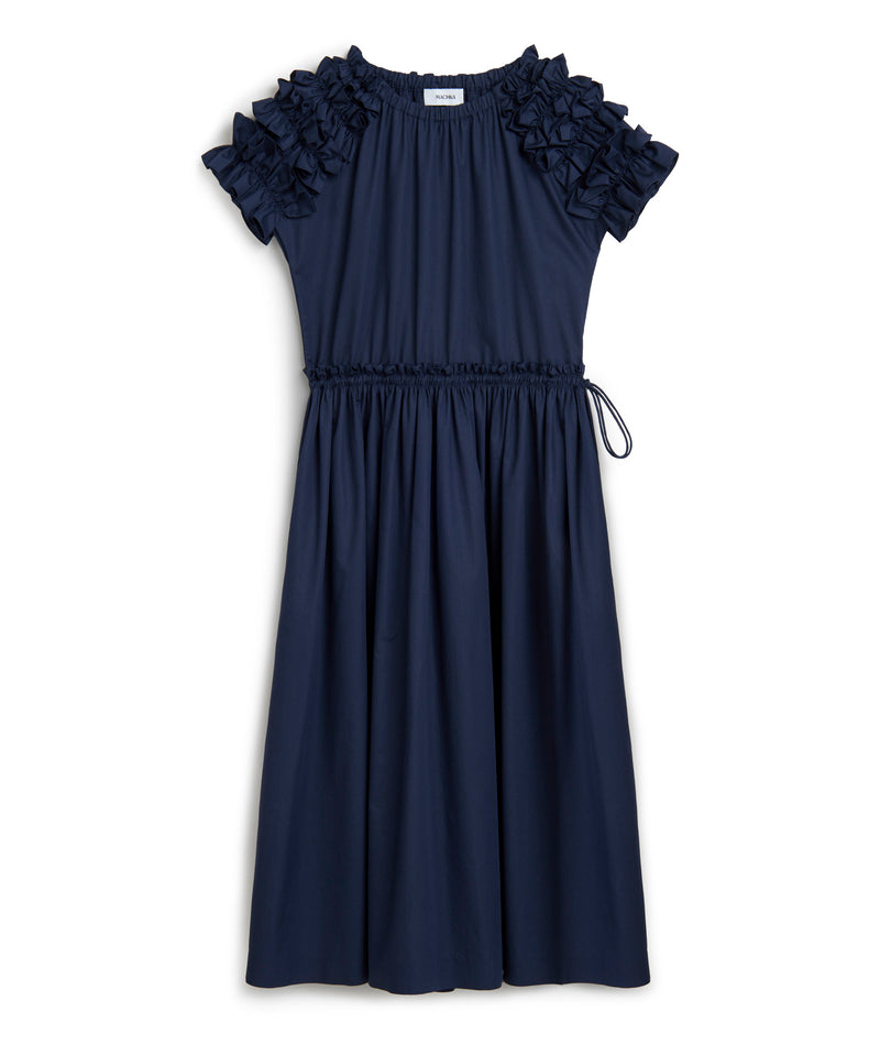 Machka Poplin Dress With Frills Indigo