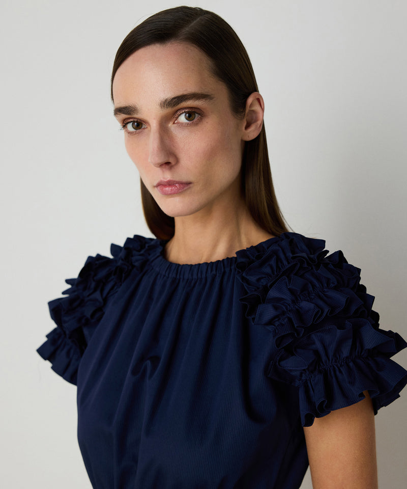 Machka Poplin Dress With Frills Indigo