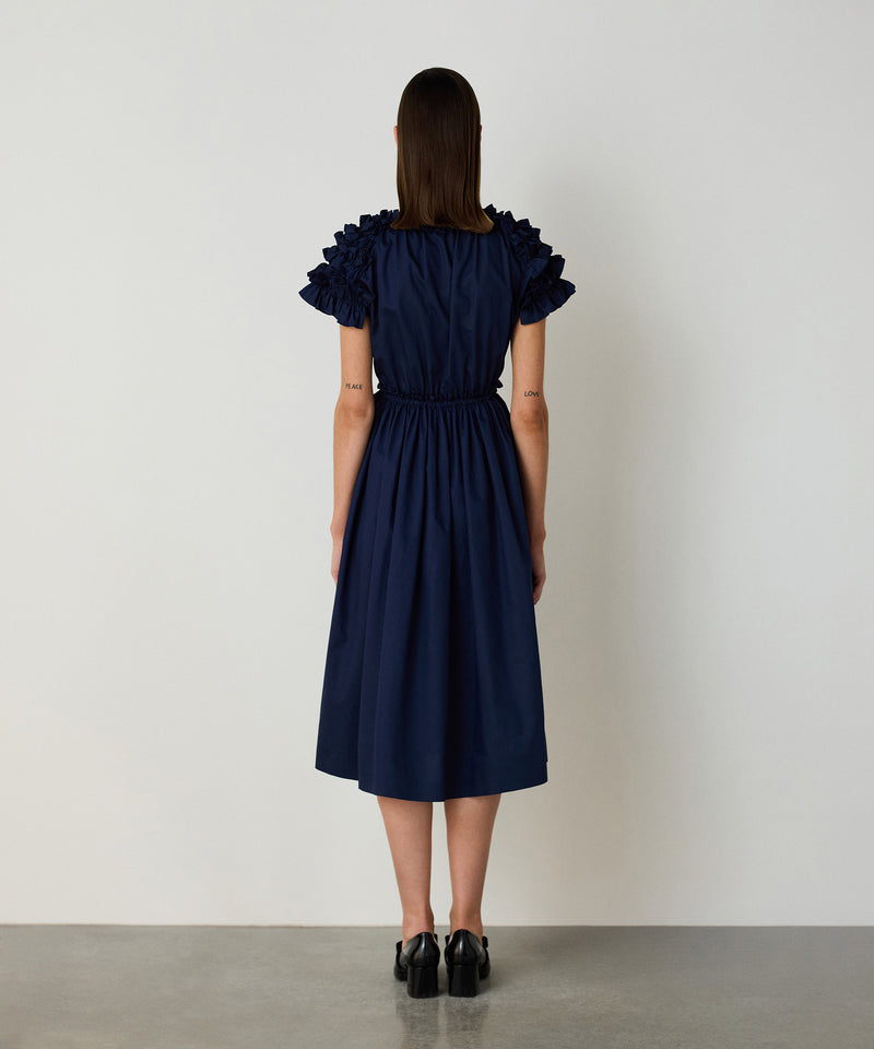 Machka Poplin Dress With Frills Indigo