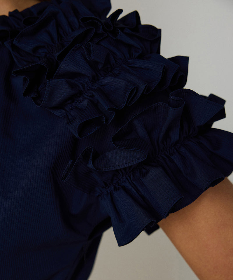 Machka Poplin Dress With Frills Indigo