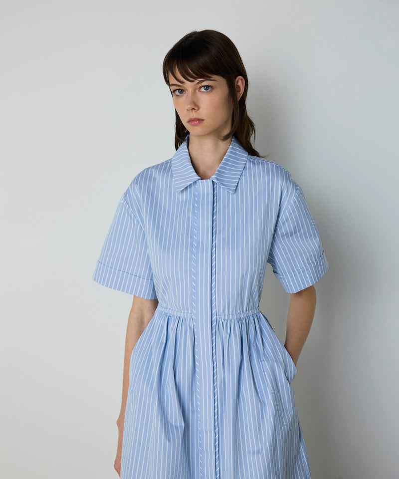 Machka Poplin Dress With Waist Tie Light Blue