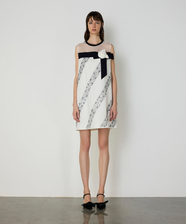 Machka Diagonal Stone Embroidered Mini Dress Ecru