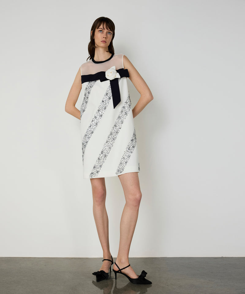 Machka Diagonal Stone Embroidered Mini Dress Ecru