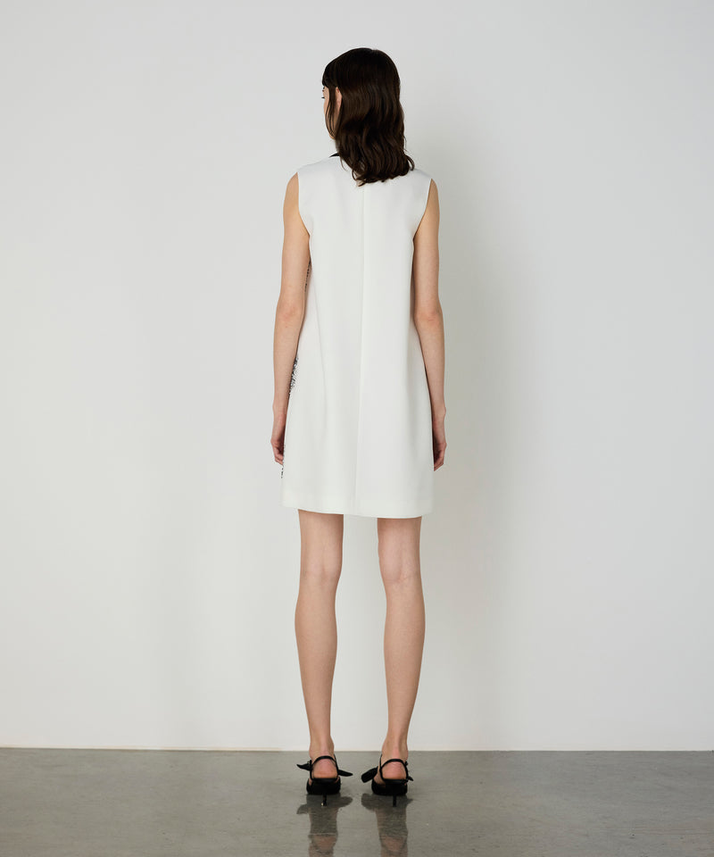 Machka Diagonal Stone Embroidered Mini Dress Ecru