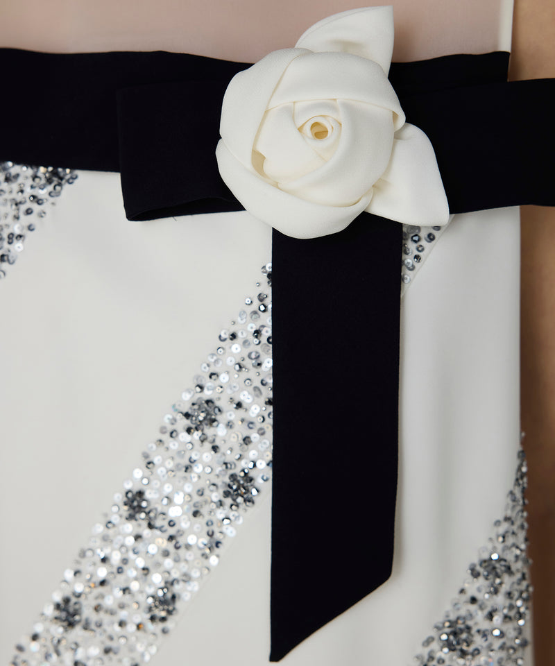 Machka Diagonal Stone Embroidered Mini Dress Ecru