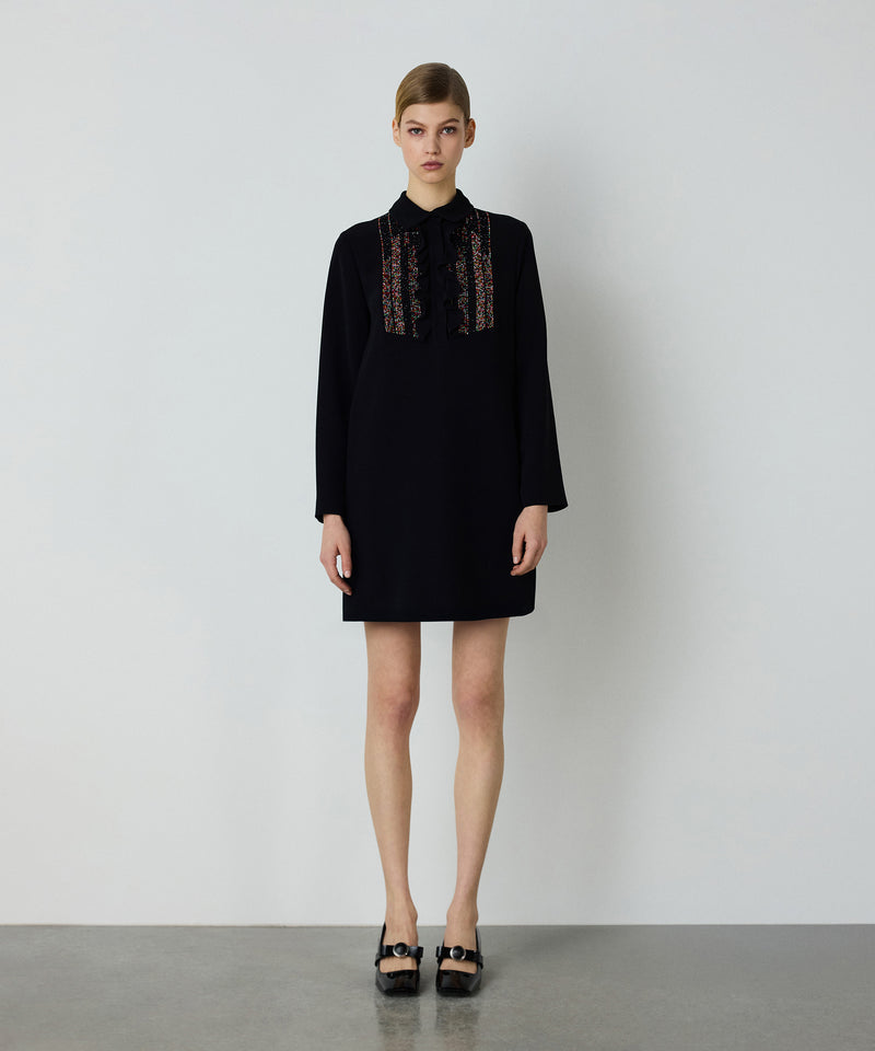 Machka Embroidered And Ruffled Dress Black