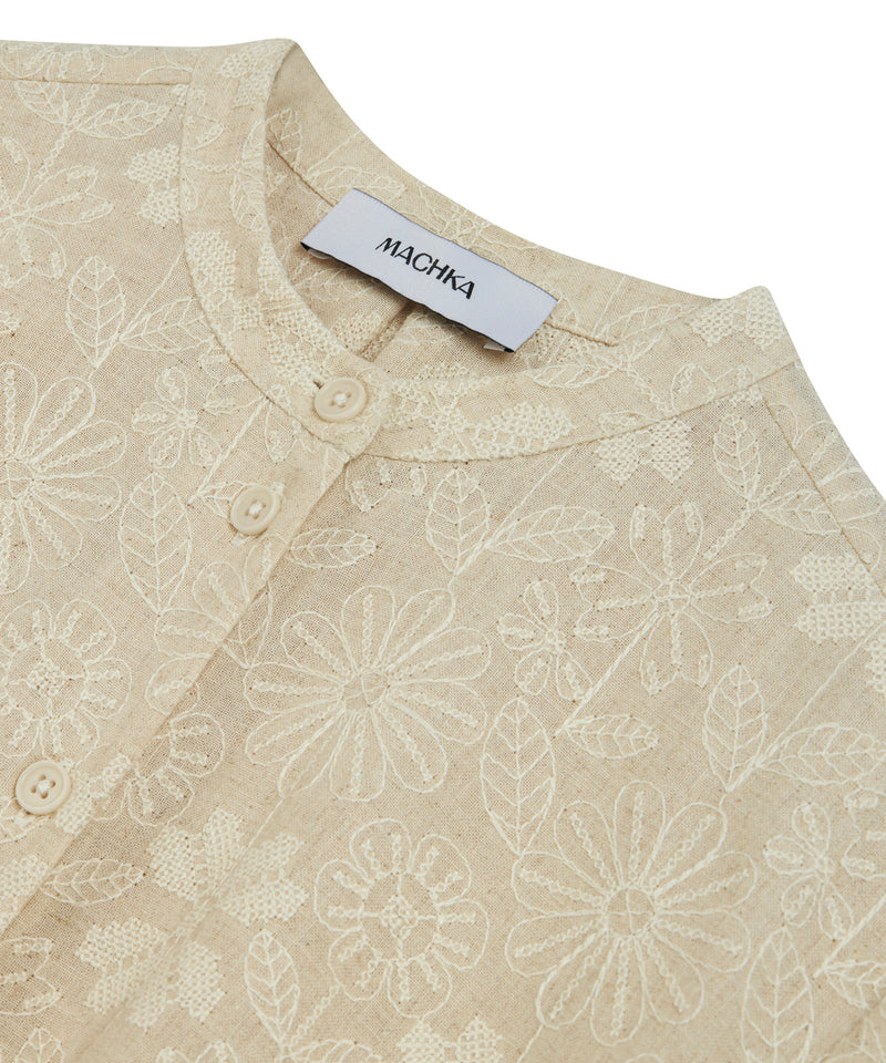 Machka Embroidered Dress With A Grandad Collar Beige