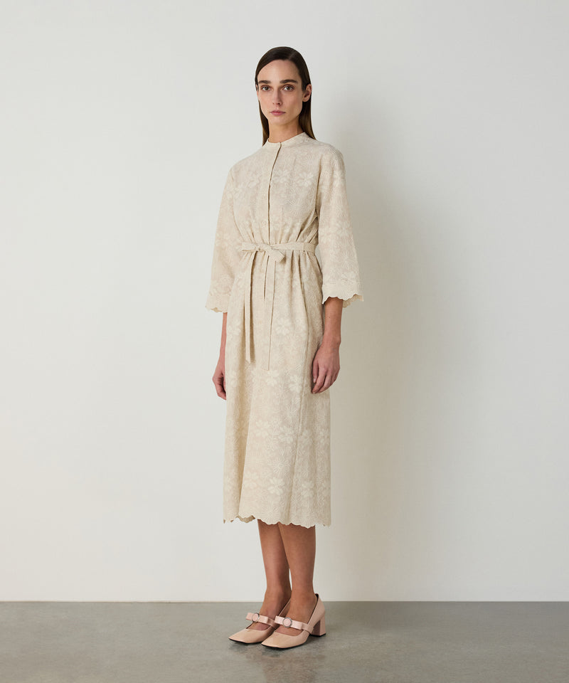 Machka Embroidered Dress With A Grandad Collar Beige