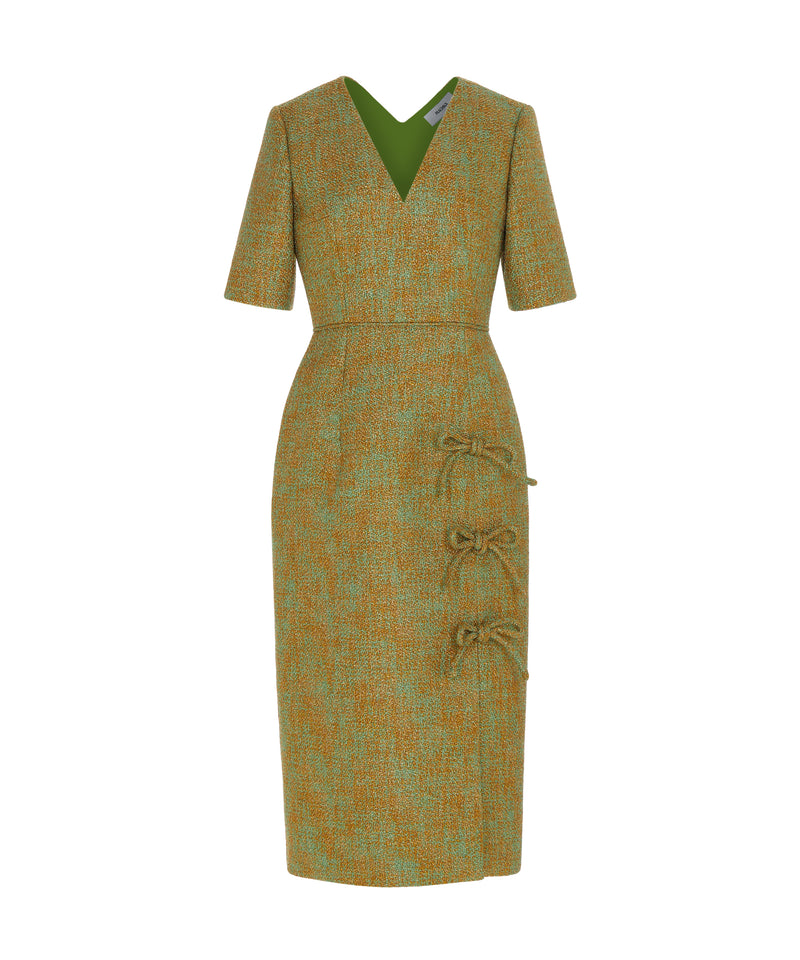 Machka Jacquard Dress With Bow Detail Gold