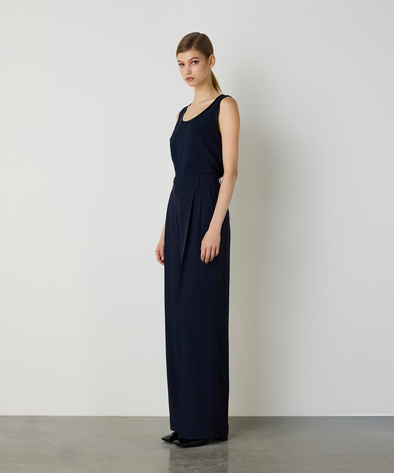 Machka Double Darted Wide Cut Trousers Navy