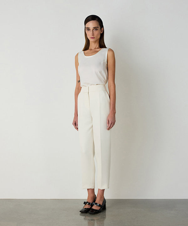 Machka Cigarette Fit Crepe Trousers Ecru