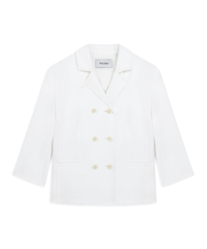 Machka Double Breasted Jacket With Fleto Pockets White