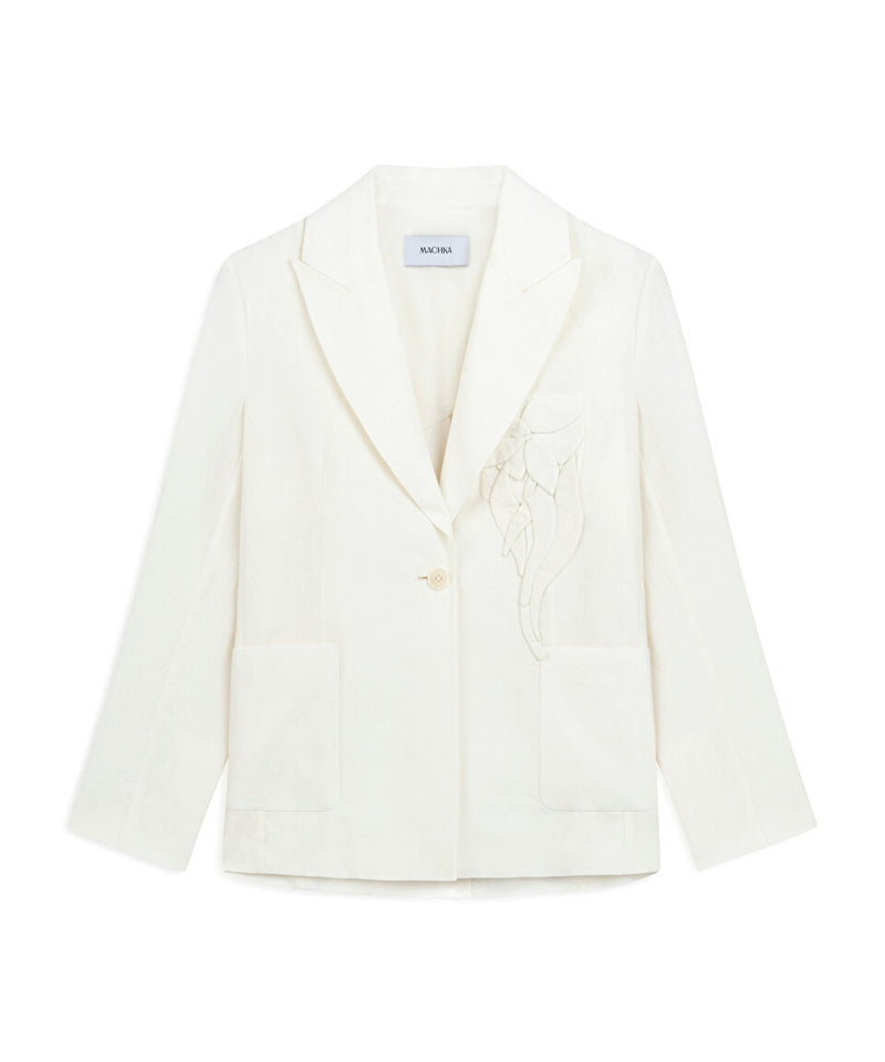 Machka Floral Applique Linen Blazer White