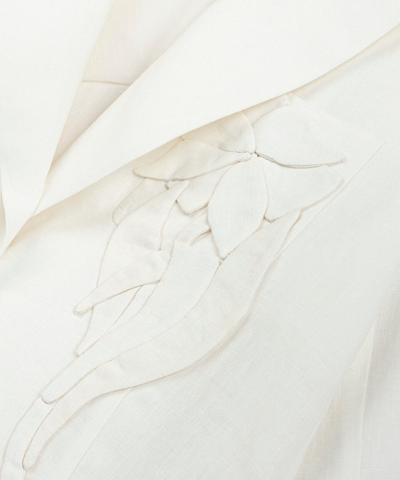 Machka Floral Applique Linen Blazer White