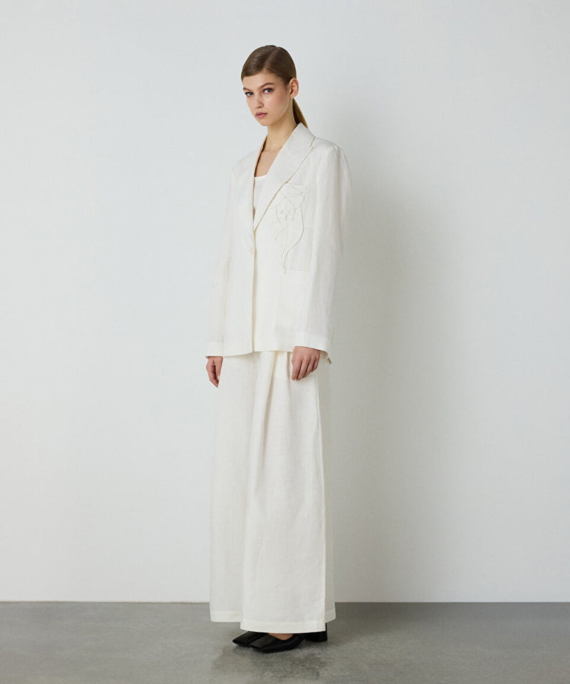 Machka Floral Applique Linen Blazer White