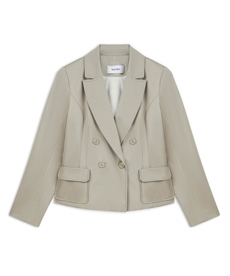Machka Gabardine Blazer With Wide Pockets Stone