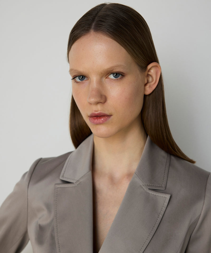 Machka Gabardine Blazer With Wide Pockets Stone