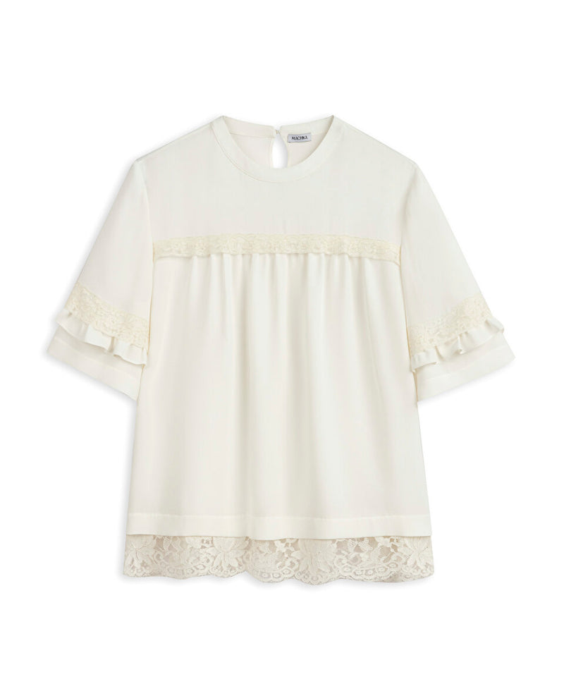 Machka Lace Mix Silk Blouse Off White
