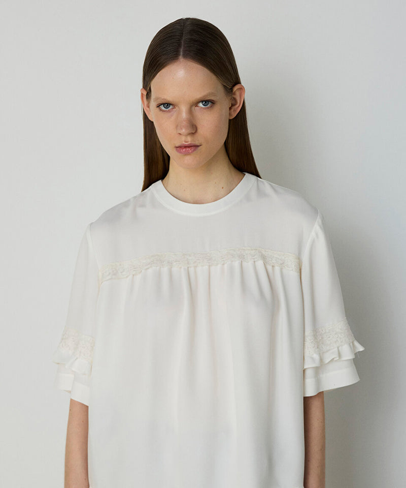 Machka Lace Mix Silk Blouse Off White