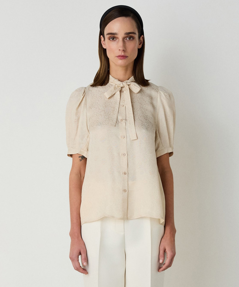 Machka Jacquard Shirt With Tie Collar Ecru