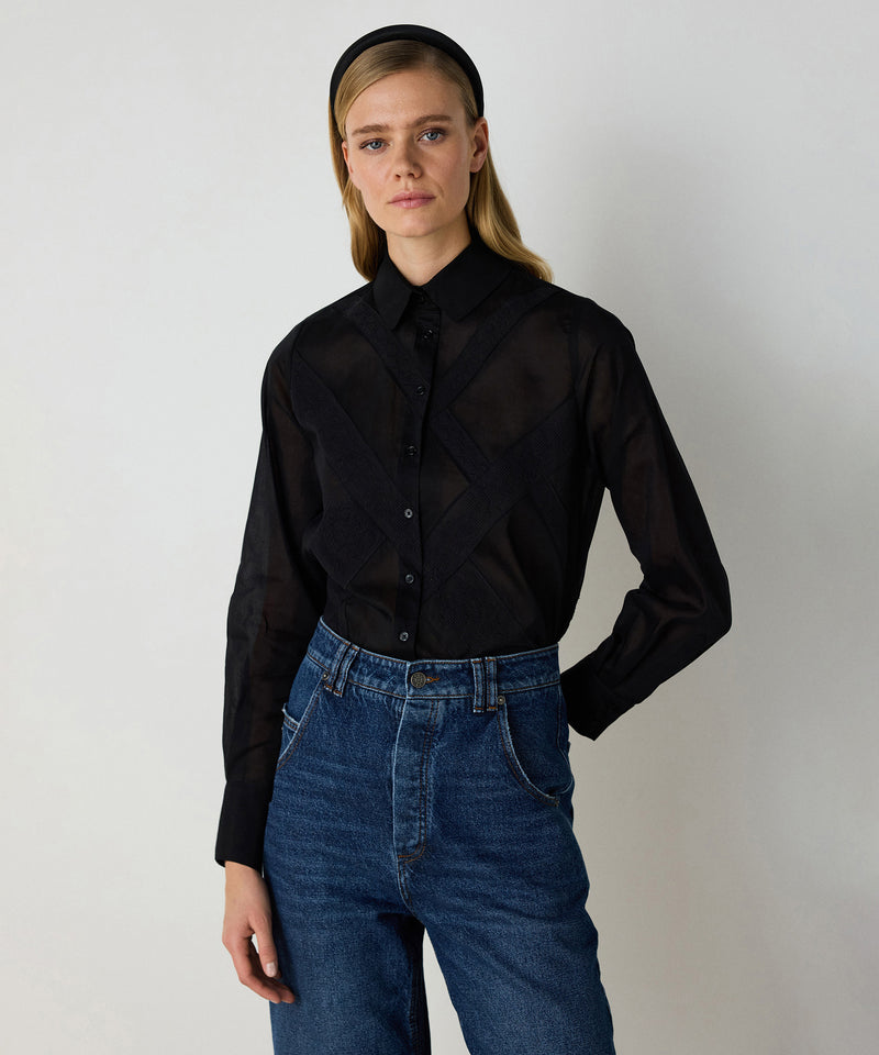 Machka Lace Mix Poplin Shirt Black