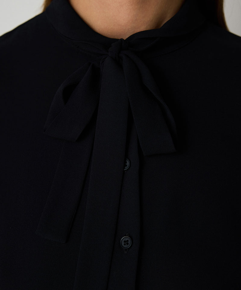 Machka Silk Shirt With Tie Collar Black