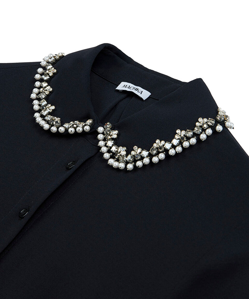 Machka Silk Shirt With Pearl And Stone Embroidery Black