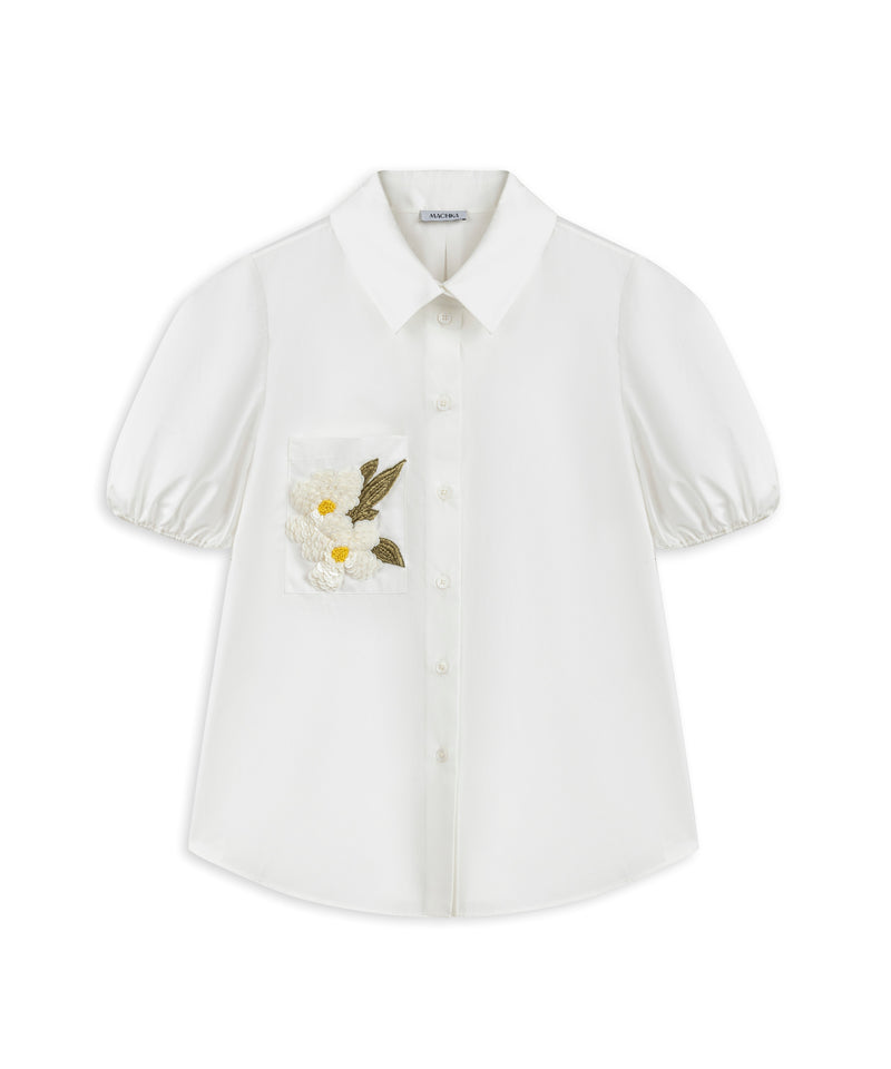 Machka Poplin Shirt With Floral Module Embroidery White