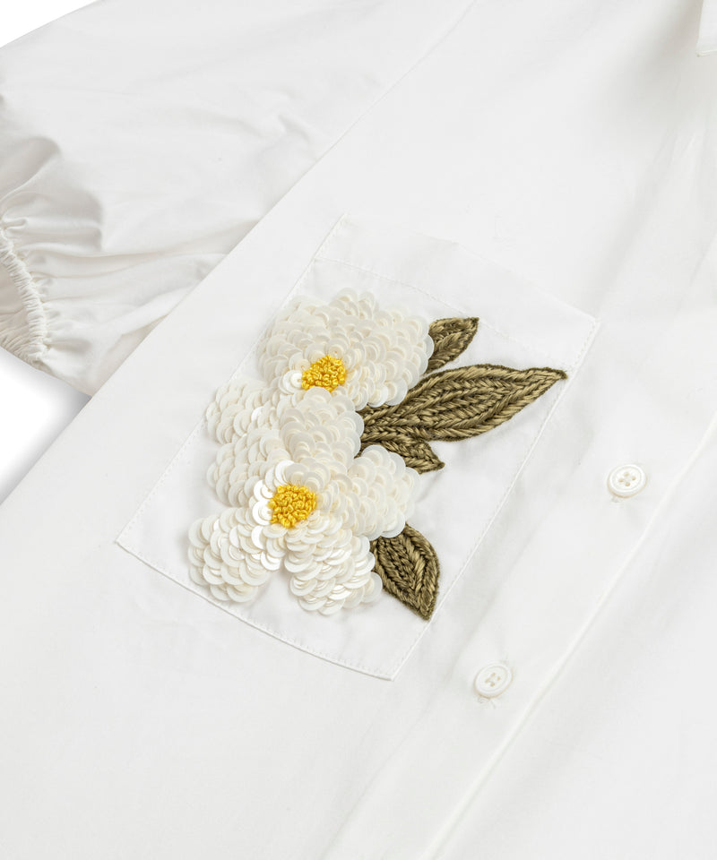 Machka Poplin Shirt With Floral Module Embroidery White