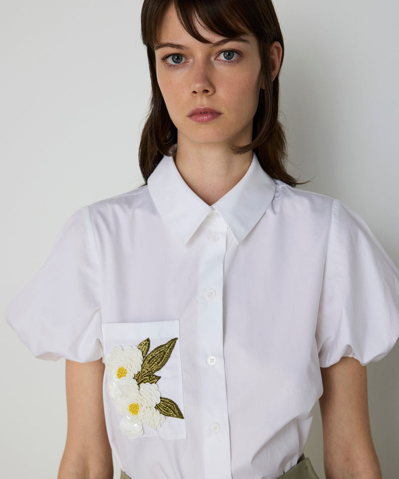 Machka Poplin Shirt With Floral Module Embroidery White