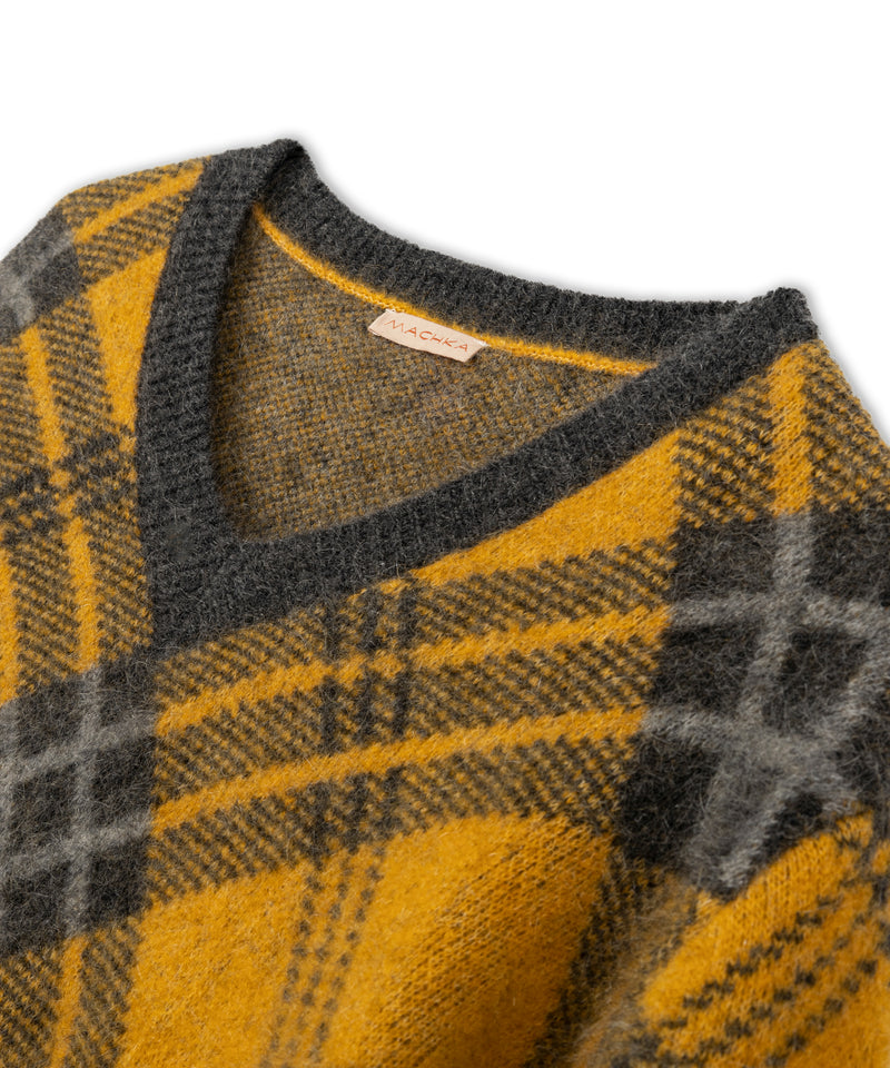 Machka Plaid Pattern Sweater Yellow