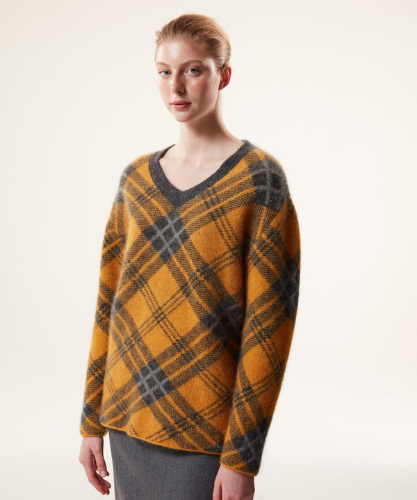 Machka Plaid Pattern Sweater Yellow