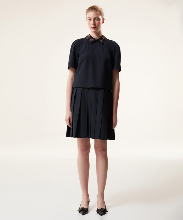 Machka Two Piece Look Pleated Dress Navy Blue