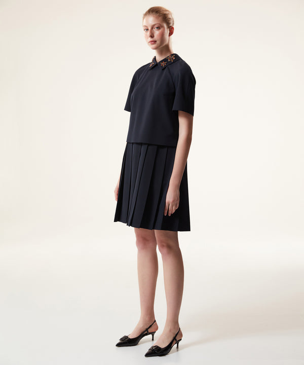 Machka Two Piece Look Pleated Dress Navy Blue