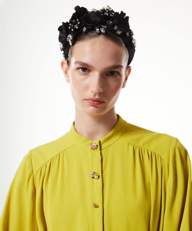 Machka Belted Dress With Stone Button Details Yellow