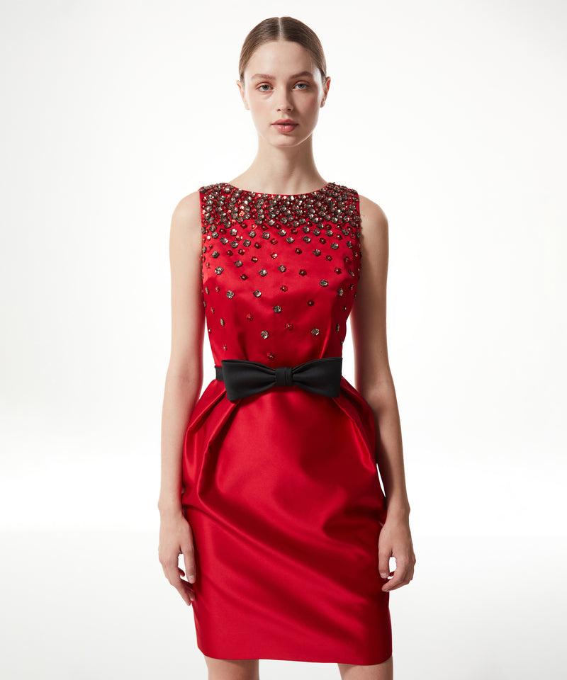 Machka Mixed Stone-Embroidered Dress Red