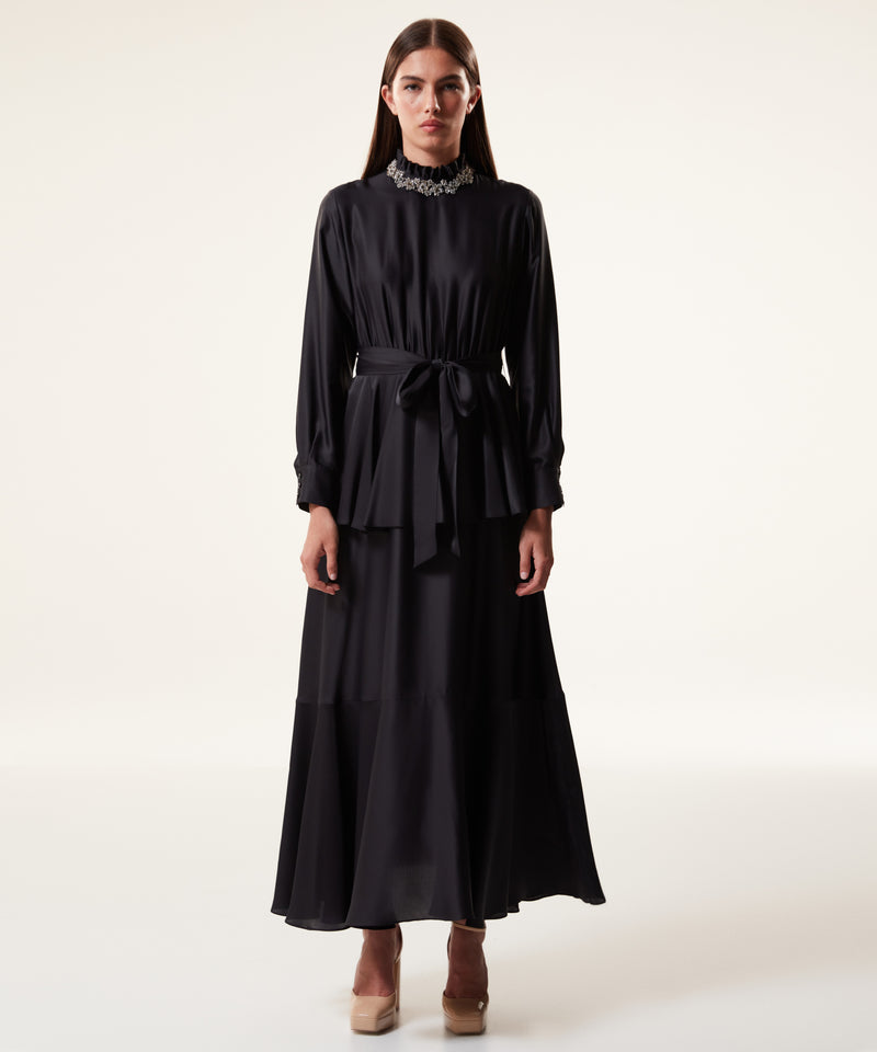 Machka Jewel Neck Belted Maxi Dress Black