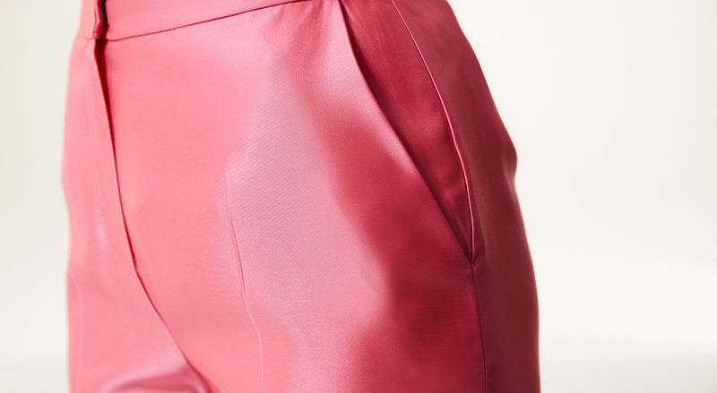 Machka Shiny Textured Solid Trousers Pink