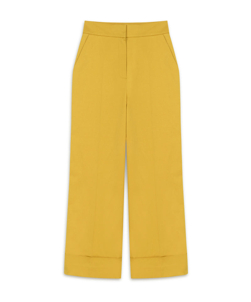 Machka Folded Hem Gabardine Trousers Yellow