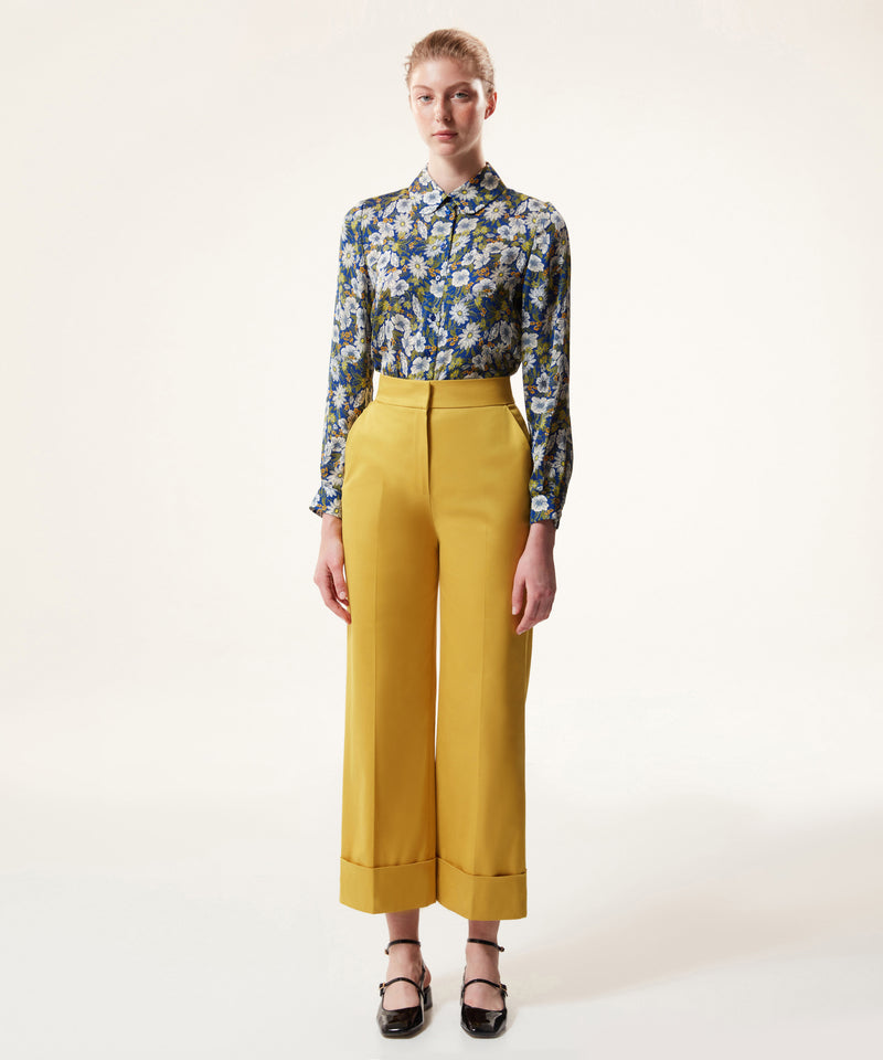 Machka Folded Hem Gabardine Trousers Yellow