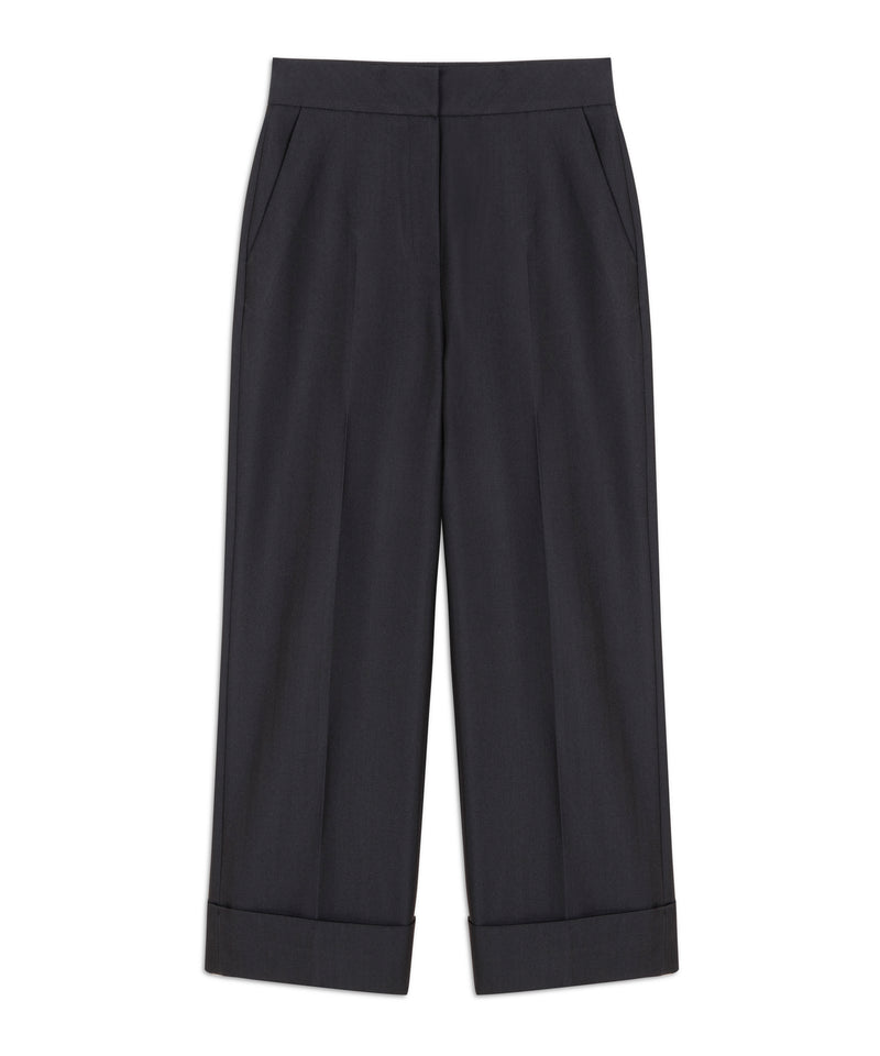 Machka Wool Blend Folded Hem Trousers Navy Blue