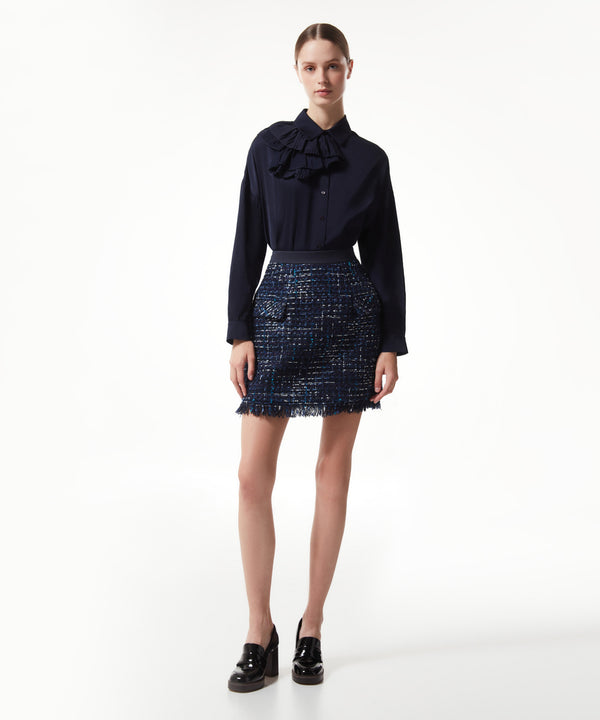 Machka Tweed Textured Mini Skirt Navy Blue