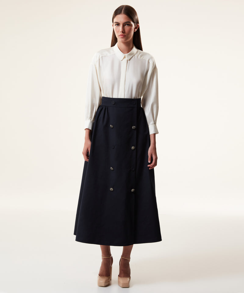 Machka Ornamental Buttons Midi Skirt Navy Blue